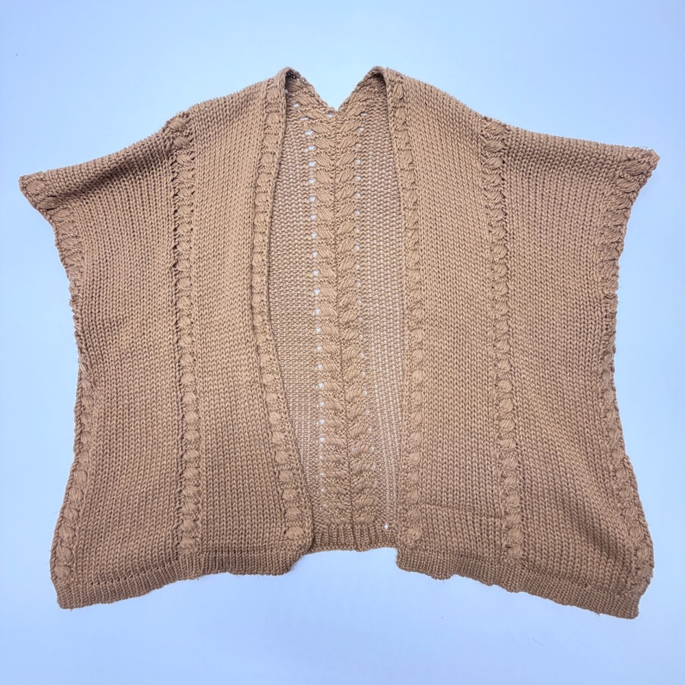 Tan Brown Cable‎ Knit Oversized Shrug Cardigan One Size RN Boho Sweater